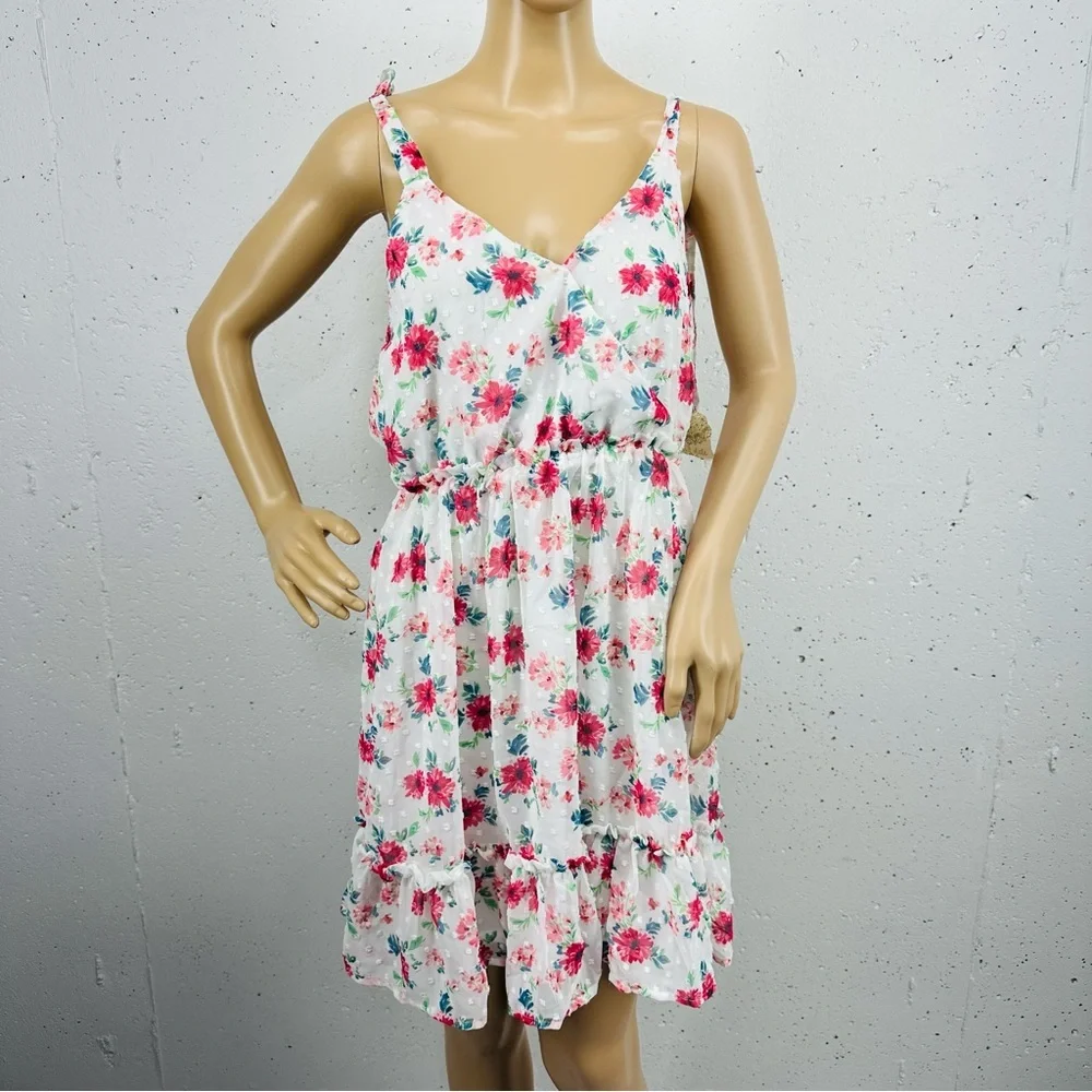 Altar'd State Size Medium White Red Floral Tie Shoulder Dress New